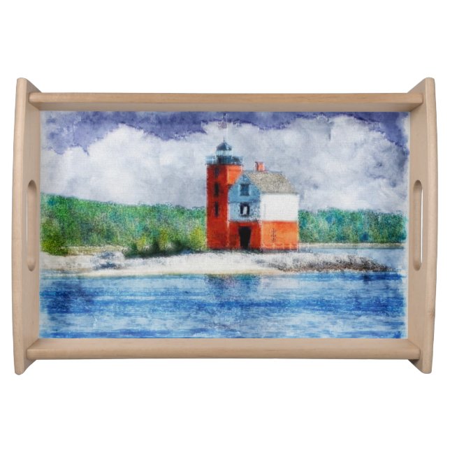 Round Island Lighthouse Serving Tray (Front)
