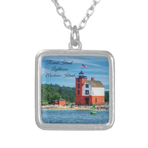Round Island Lighthouse Silver Plated Necklace