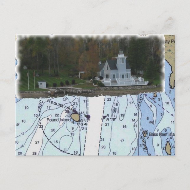 Round Island Lighthouse, St. Marys River, MI Chart Postcard (Front)