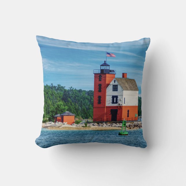 Round Island Lighthouse Throw Pillow (Front)