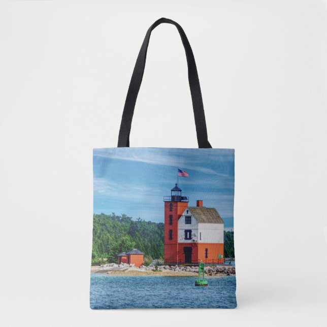 Round Island Lighthouse Tote Bag (Front)