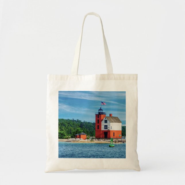 Round Island Lighthouse Tote Bag (Front)