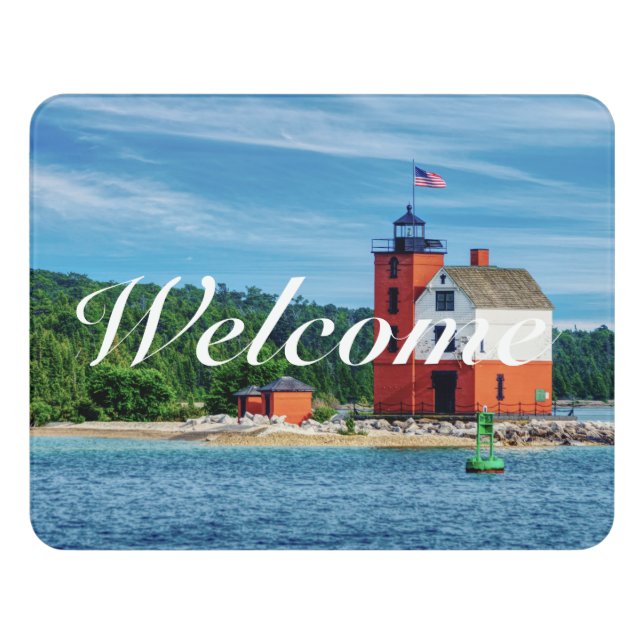 Round Island Lighthouse Welcome Door Sign (Contemporary Front)