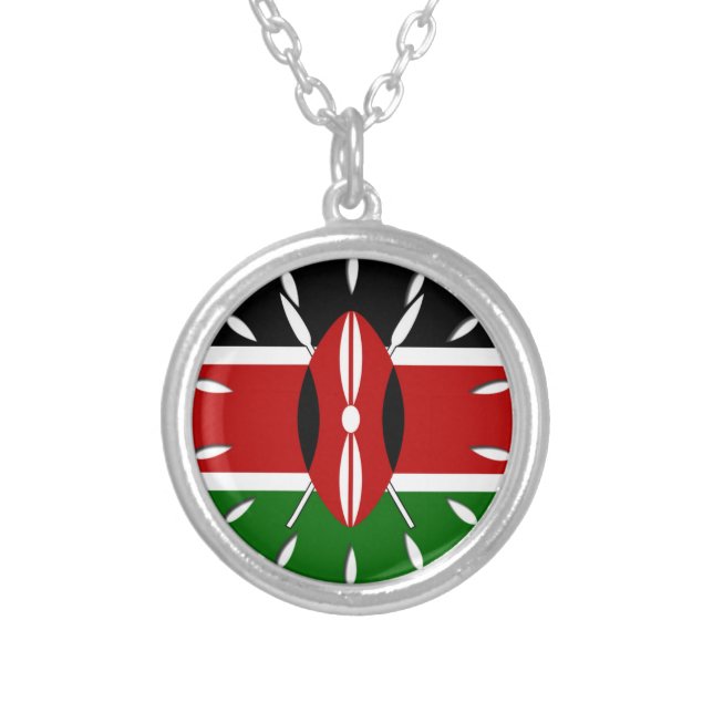 Round Kenyan Motif: A National Symbol Silver Plated Necklace (Front)