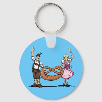 Round Keychain Bavarian Couple Pretzel by frankramspott at Zazzle