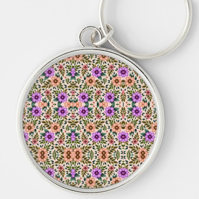 Round keychain featuring intricate floral patterns (Front)