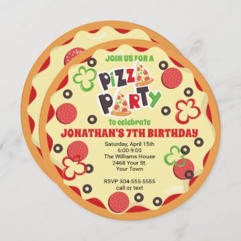 Round Kids Birthday Pizza Party Invitation by wingding at Zazzle