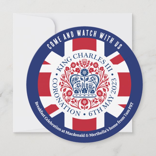 Round KING CHARLES III CORONATION Watch Party Invitation (Front)