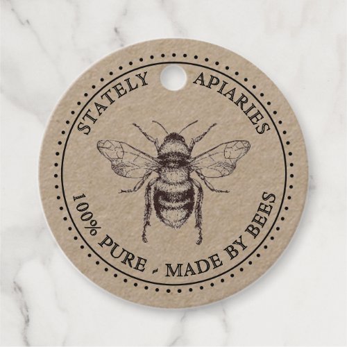 Round Kraft Vintage Bee Apiary Jar Honey Neck Tag