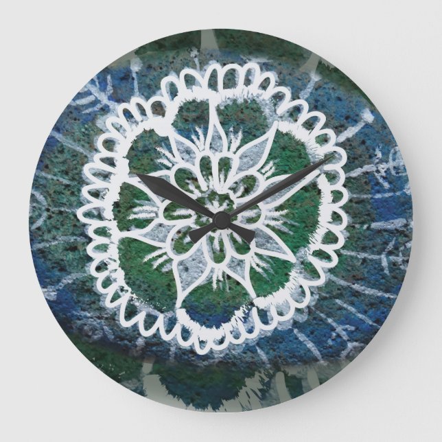 Round (Large) Wall Clock  Blue Mandala Edelweiss (Front)