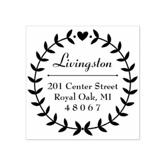 Round Laurel Wreath Family Return Address Rubber Stamp