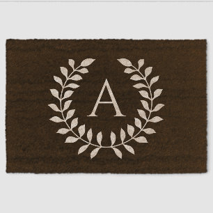 Round Laurel Wreath With Custom Monogram Fiber Doormat