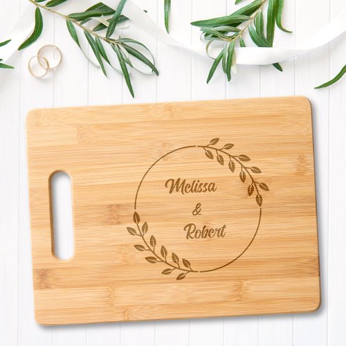 Round Leaves Wreath Custom Names Cutting Board