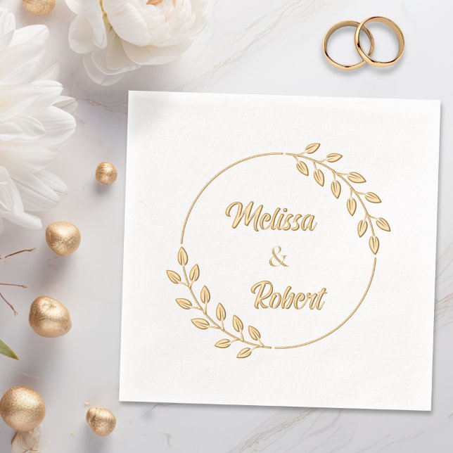 Round Leaves Wreath Custom Names Wedding V2 Foil Napkins (Creator Uploaded)