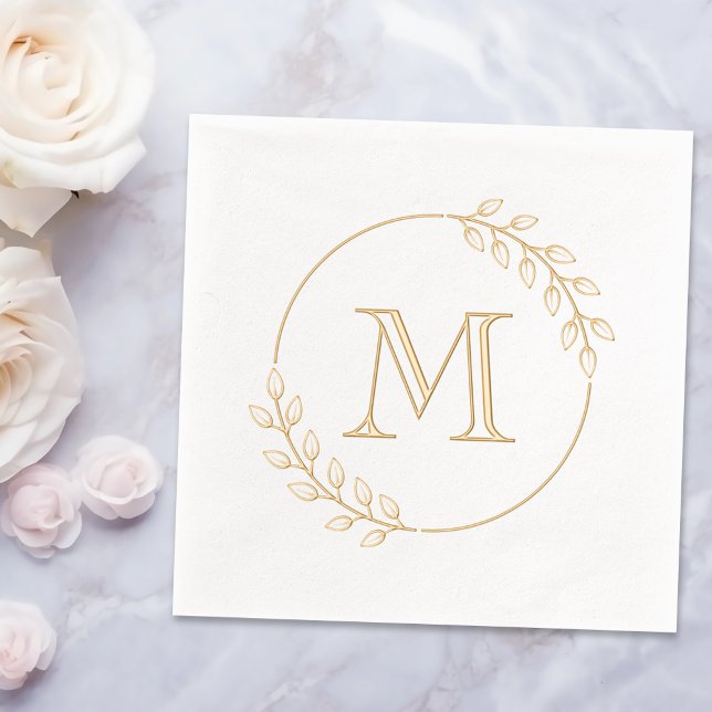 Round Leaves Wreath Monogram Initial Foil Napkins (Creator Uploaded)
