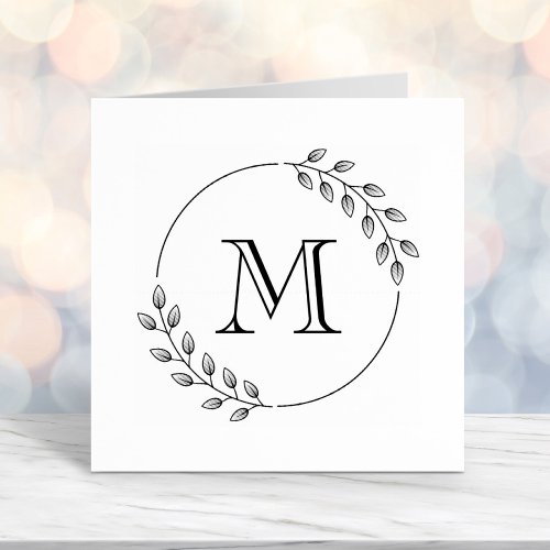 Round Leaves Wreath Monogram Initial Self_inking Stamp