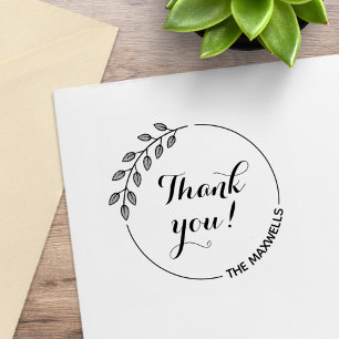 Round Leaves Wreath Thank You Family Name Rubber Stamp