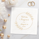 Round Leaves Wreath Wedding Foil Napkins<br><div class="desc">A simple line art of a round floral wreath circling a text. Customize with names and a date.</div>