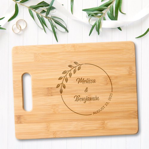 Round Leaves Wreath Wedding Save the Date 2 Cutting Board