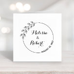 Round Leaves Wreath Wedding Save the Date 2 Rubber Stamp<br><div class="desc">A simple line art of a round floral wreath circling names. Customize with names and date.</div>