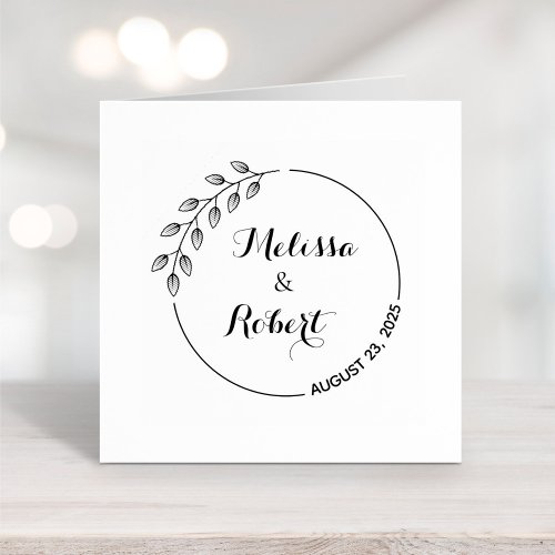 Round Leaves Wreath Wedding Save the Date 2 Rubber Stamp