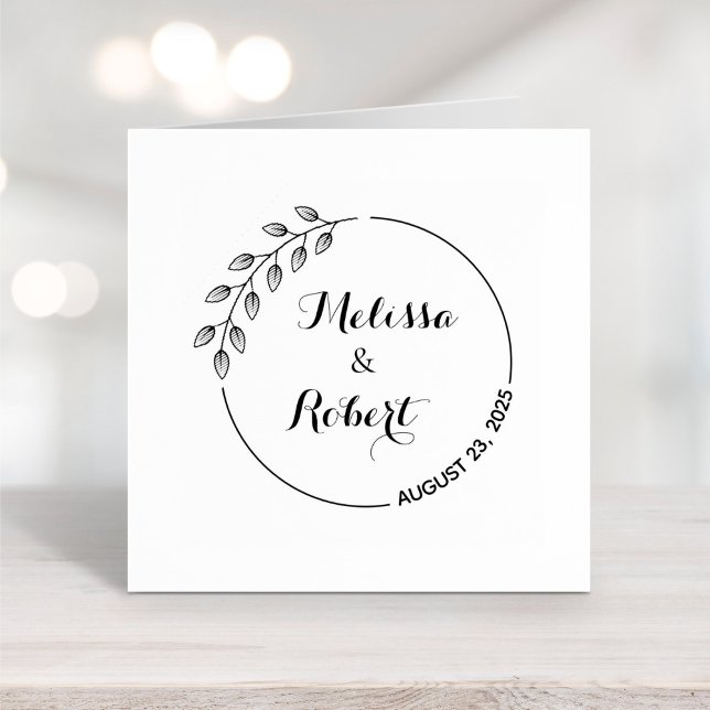 Round Leaves Wreath Wedding Save the Date 2 Rubber Stamp (Creator Uploaded)
