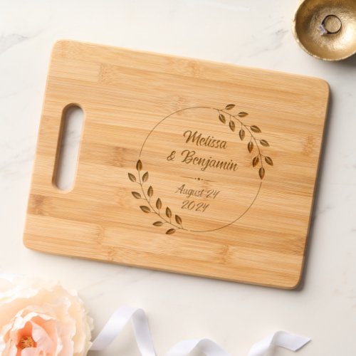 Round Leaves Wreath Wedding Save the Date Bold Cutting Board