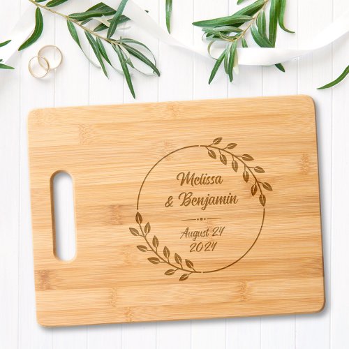 Round Leaves Wreath Wedding Save the Date Bold Cutting Board