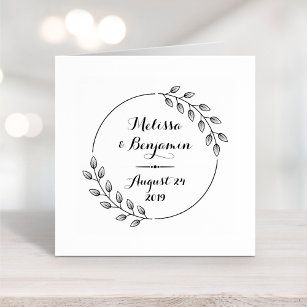Round Leaves Wreath Wedding Save the Date Rubber Stamp