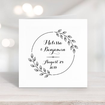 Round Leaves Wreath Wedding Save The Date Rubber Stamp by Chibibi at Zazzle