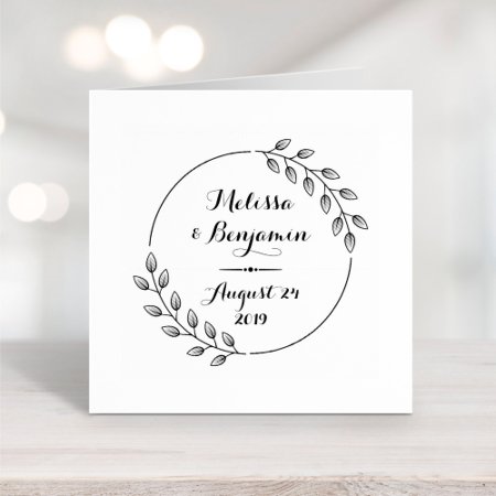 Round Leaves Wreath Wedding Save The Date Rubber Stamp