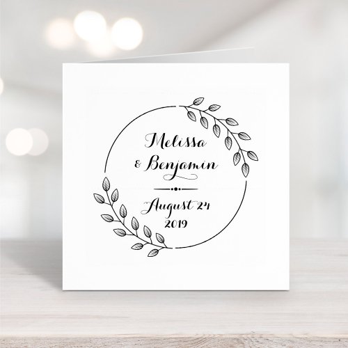 Round Leaves Wreath Wedding Save the Date Rubber Stamp