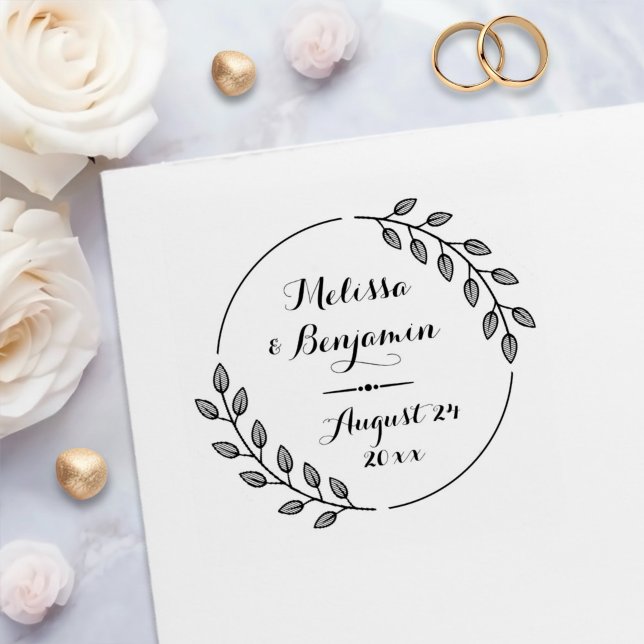 Round Leaves Wreath Wedding Save the Date Self-inking Stamp (Creator Uploaded)