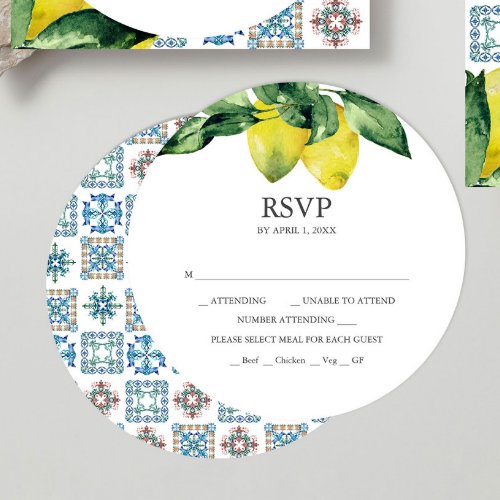Round Lemon RSVP Card Stackable Invitations 