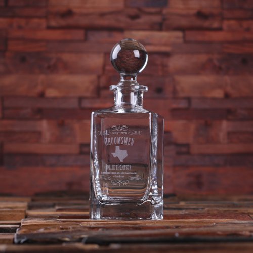 Round Lid Engraved Texas State Whiskey Decanter