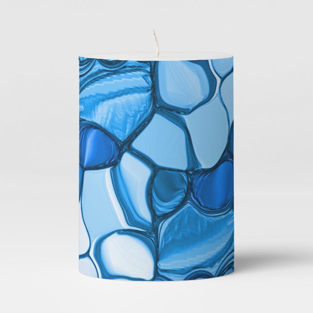 Round like stones in shades of royal blue pillar candle (Front)