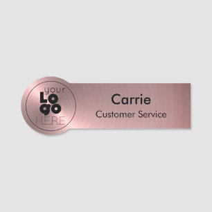 Round Logo Brushed Metallic Rose Gold Name Tag
