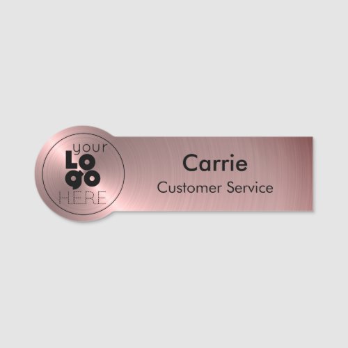 Round Logo Brushed Metallic Rose Gold Name Tag