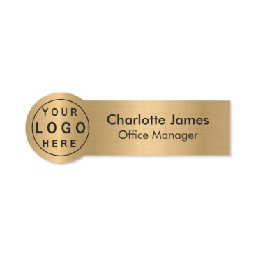 Round Logo Brushed Radial Metallic Gold Name Tag