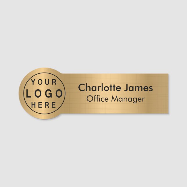 Round Logo Brushed Radial Metallic Gold Name Tag (Front)
