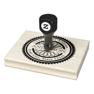Round Logo, Family Name Return Address Large Rubber Stamp