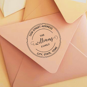 Round Logo   Family Name Return Address Self-inkin Rubber Stamp