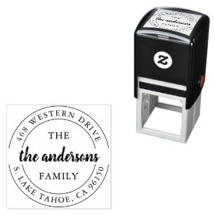 Round Logo Family Name Return Address Self-inking Stamp