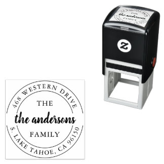 Round Logo | Family Name Return Address Self-inking Stamp