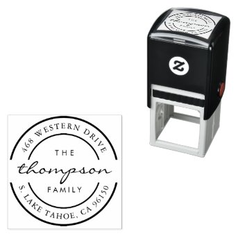 Round Logo | Family Name Return Address Self-inking Stamp | Zazzle