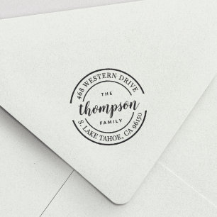 Round Logo   Family Name Return Address Self-inking Stamp