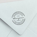 Round Logo | Family Name Return Address Self-inking Stamp<br><div class="desc">Elegant return address stamp features your family name in modern script lettering,  encircled by your return address inside a double round border.</div>