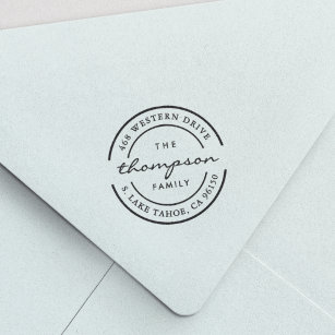 Round Logo   Family Name Return Address Self-inking Stamp