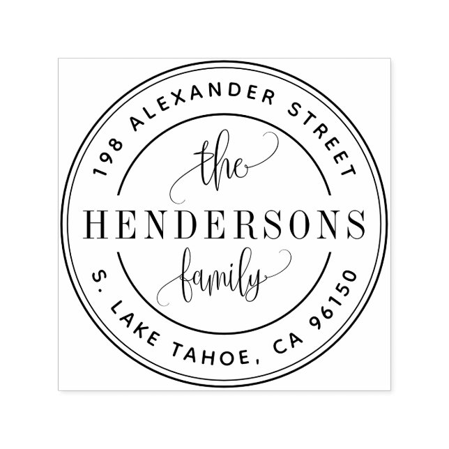 Round logo family return address self-inking stamp (Design)