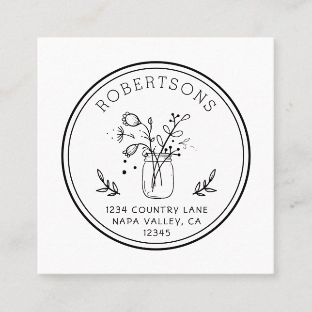 Round Logo Mason Jar Flowers Square Business Card (Front)